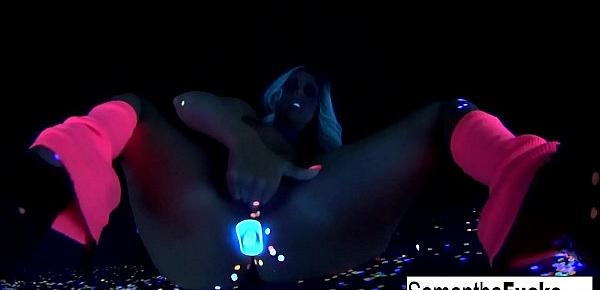  Samantha Saint gets off in this super hot black light solo